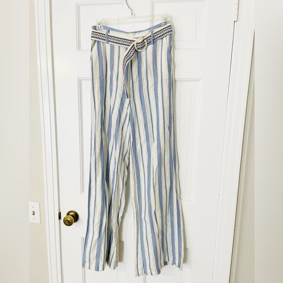 Anthropologie Coastal Stripe Wide Leg Pants with Belt - Picture 5 of 8